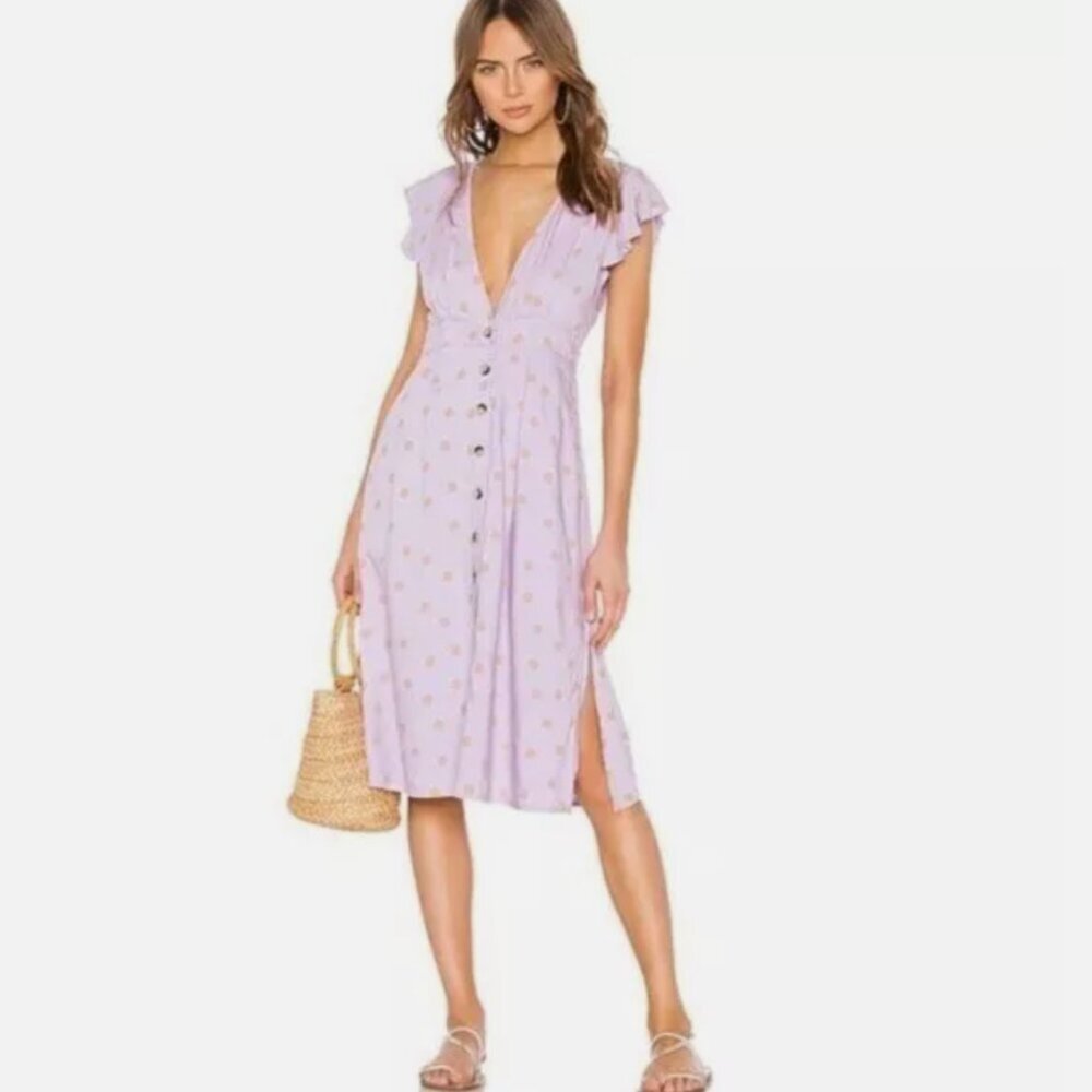Revolve X L Space LIKE NEW pastel purple polka dot Jordan midi dress size M